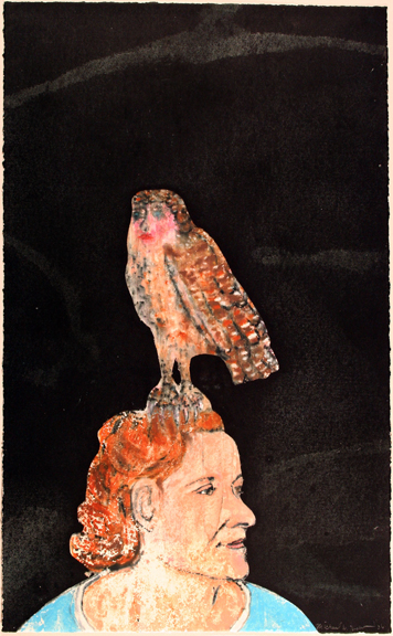 Perched Noctua serigraphic monotype enlarged